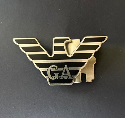 Emporio Armani GA Eagle Logo Metal Belt Buckle   Silver & Black   Pre-Owned
