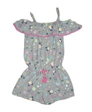 DISNEY GIRLS TSUM TSUM 5 6 S GRAY MINNIE STITCH PIGLET MICKEY POM POM ROMPER EUC