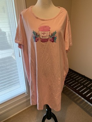 Dreams Co nightgown plus 3x 4x gown sleepshirt 100% cotton pink caffeine queen