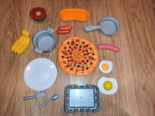 Kids Play Food Kitchen Toy Lot Pretend Cooking Pizza Fruit Eggs Pan Basket