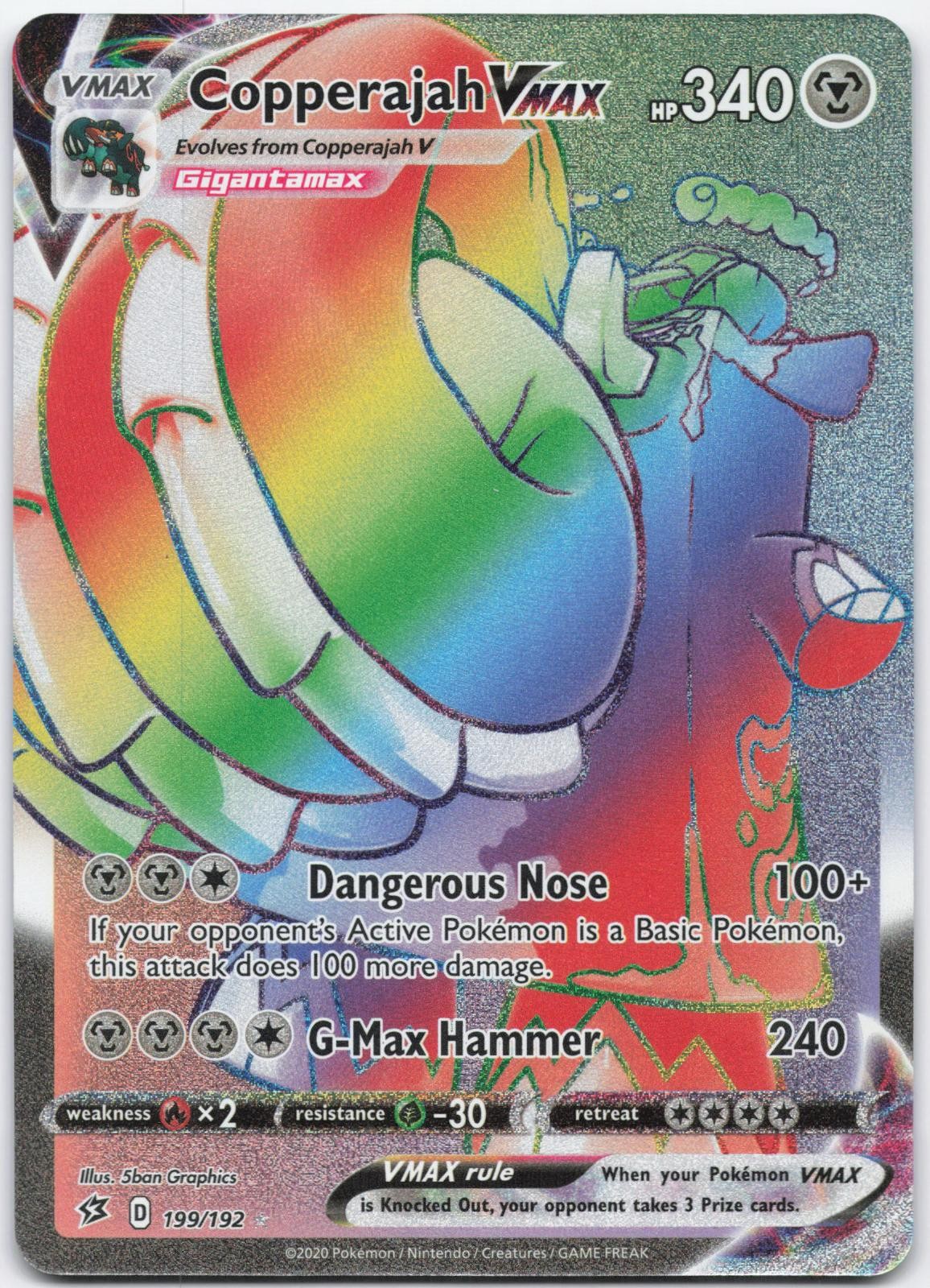 Copperajah VMAX 199/192 Rainbow Rare Rebel Clash Pokemon Holo Near Mint