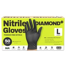 Heavy Duty Nitrile Gloves 8 Mil Diamond Texture Powder Latex Free Black 50Ct L 