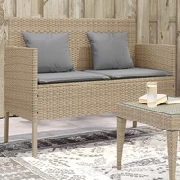 Poly Rattan Gartenbank Mit Kissen Beige