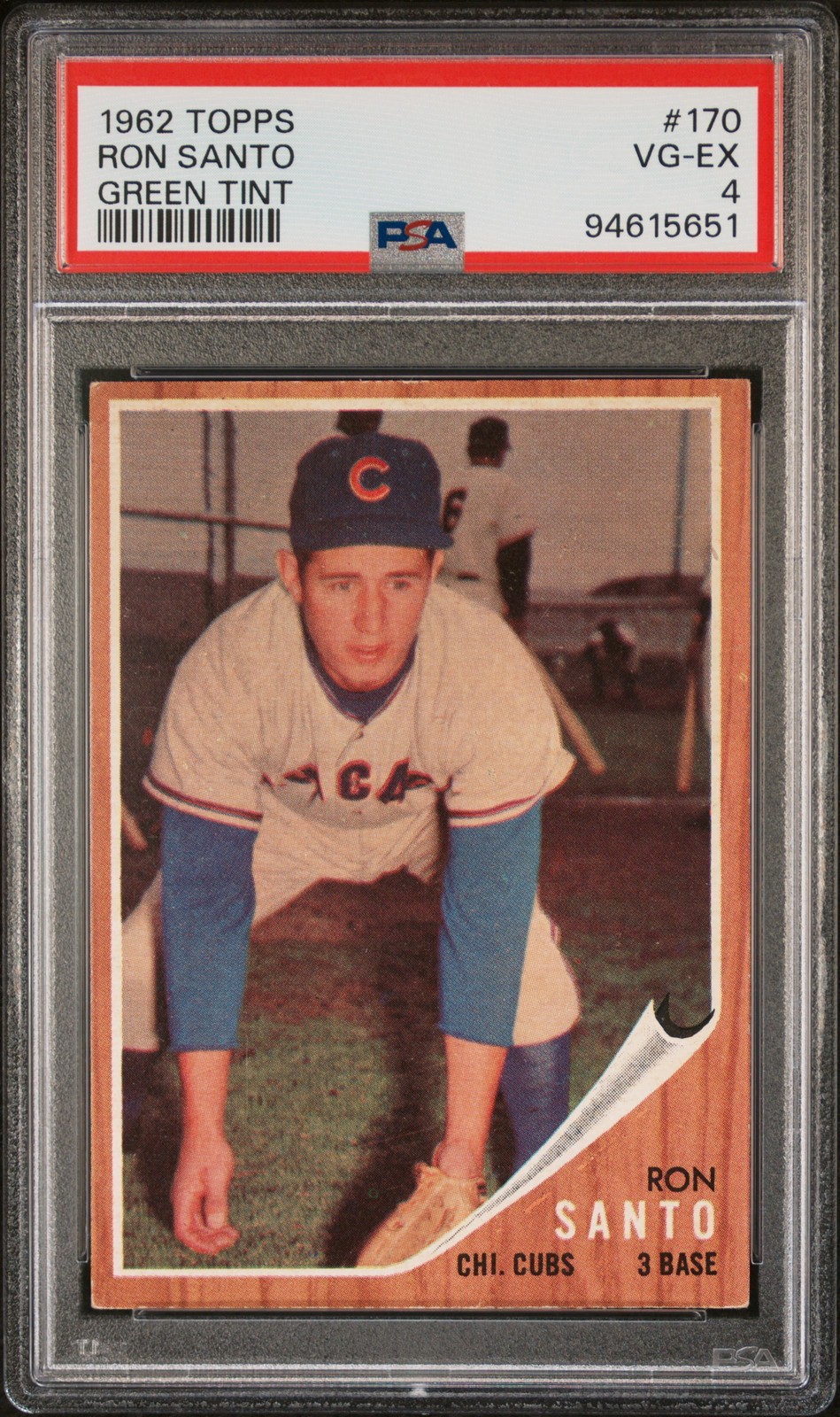 1962 TOPPS GREEN TINT #170 RON SANTO PSA 4