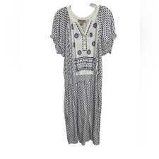 Vintage America Blue and Cream Patterned Cotton Prairie Dress size Large NEW