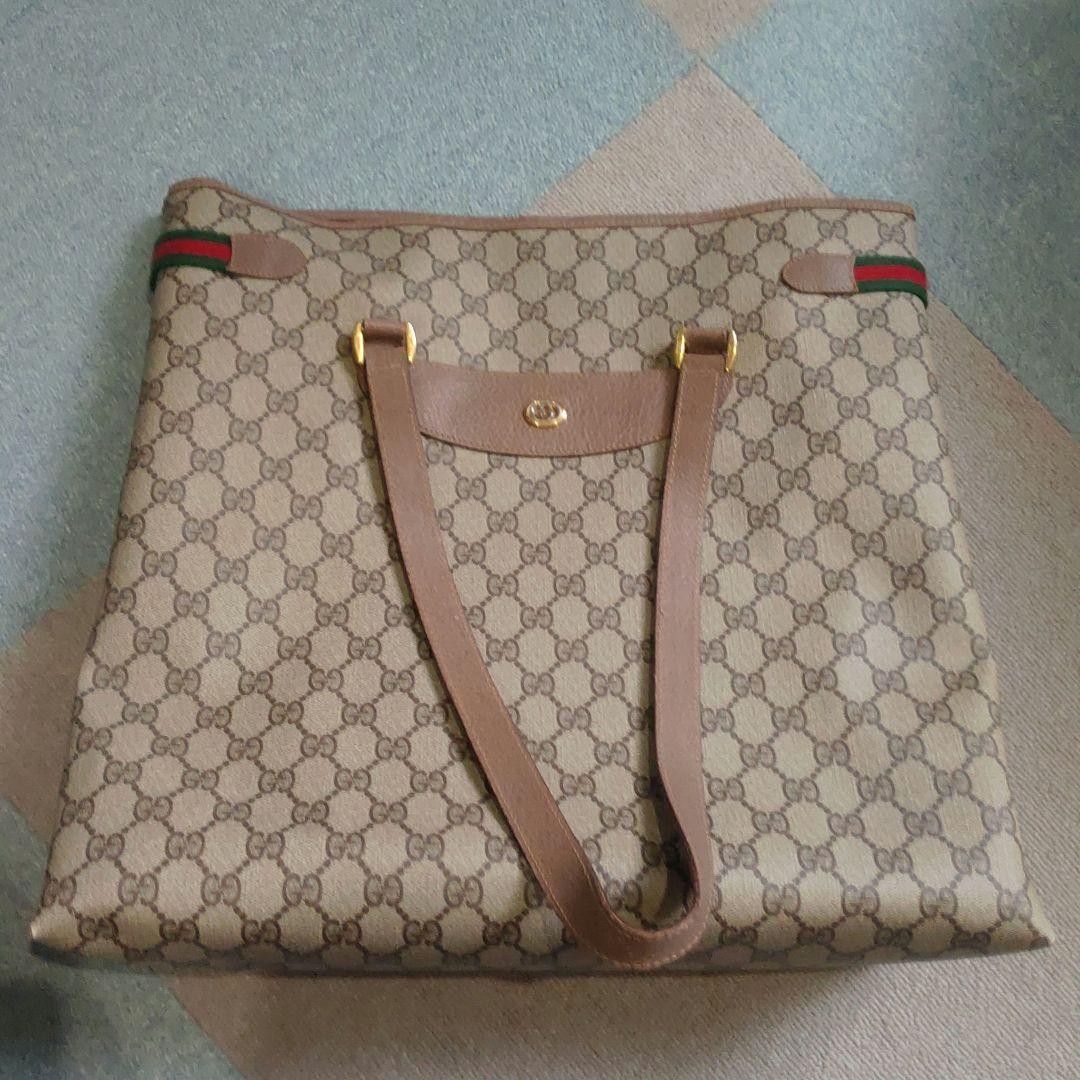 GUCCI Vintage GG Sherry Line Canvas Brown Tote Bag Authentic F06232034 Size 39 02 091