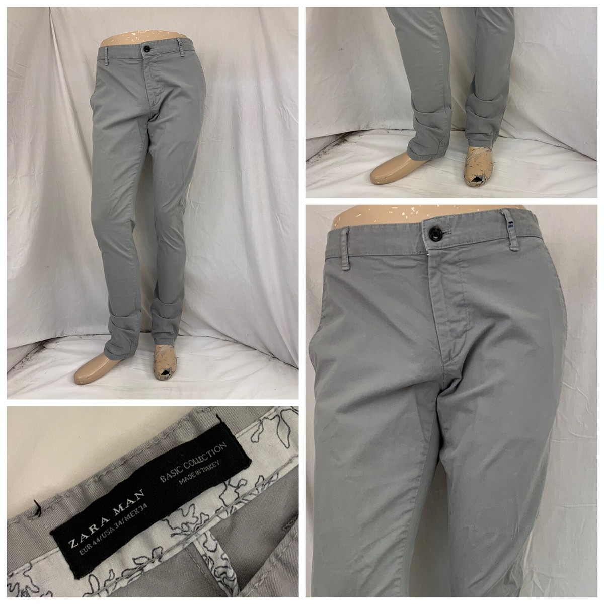 Zara Man Pants 35x34 Gray Flat Front Cotton Stretch Skinny Zara Man Pants 35x34 Gray Flat Front Cotton Stretch Skinny