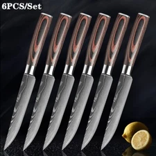 1-6x Steak Knife Set Damascus Pattern Stainless Steel Cleaver Kitchen Chef Knife