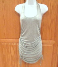 AMBIANCE~Gray FITTED DRESS~sz MEDIUM~NWT~BODYCON~Ruched~Halter~Backless~Short