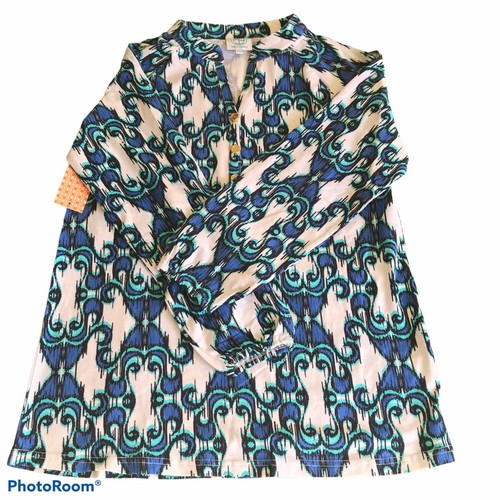 Top para mujer Tracy Negoshian azul blanco Aqua manga larga abierta XXS - Imagen 6 de 12