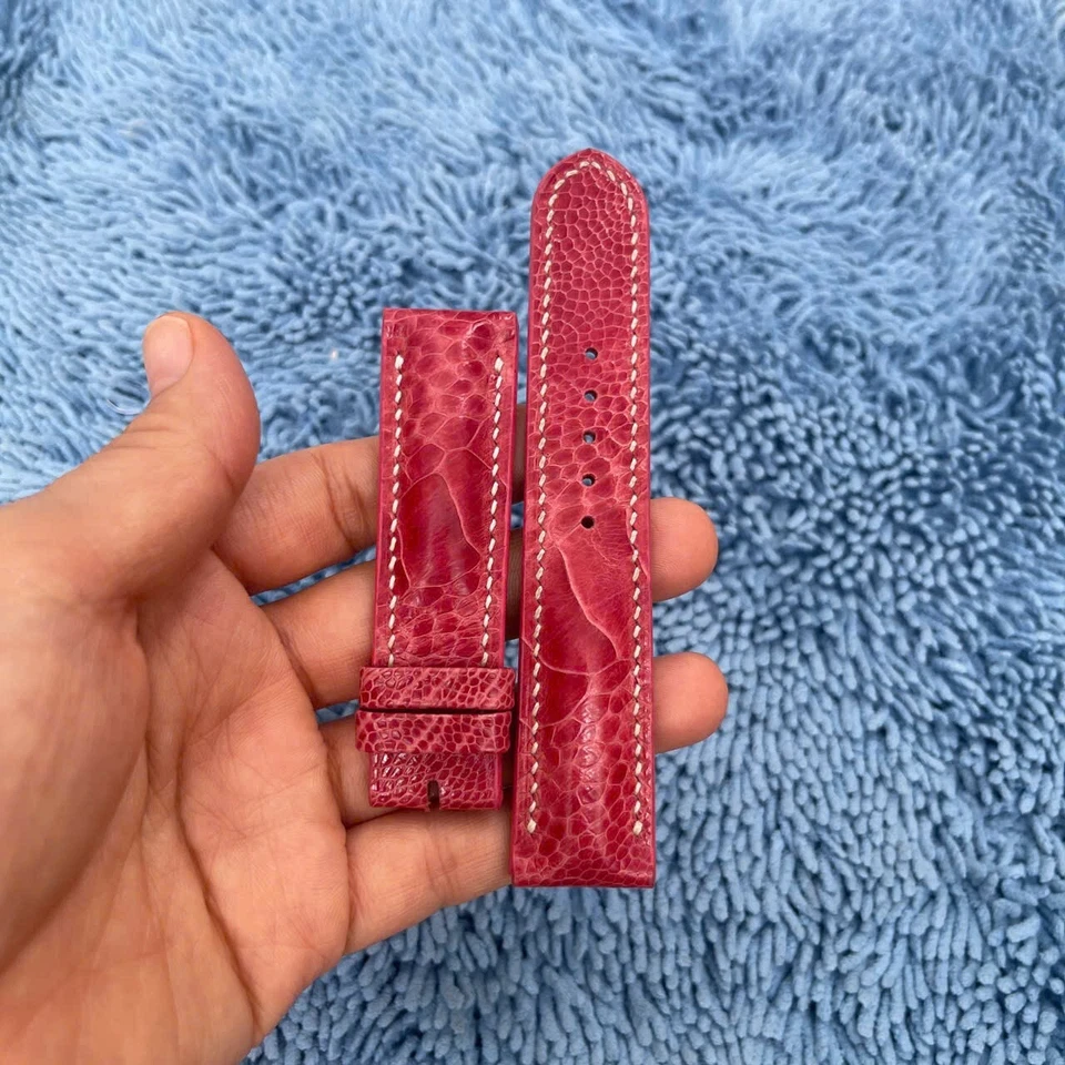 22mm/20mm Acolchado Rosa Genuino Pata de Avestruz CUERO CORREA DE RELOJ Foto 4 de 4