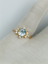 Blue Topaz Ring Pave Diamond Ring 925 Sterling Silver Round Cut Birthstone Ring