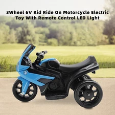 3Wheel 6V Kid Ride On Motorcycle Electric Toy With Remote Control LED Light Blue