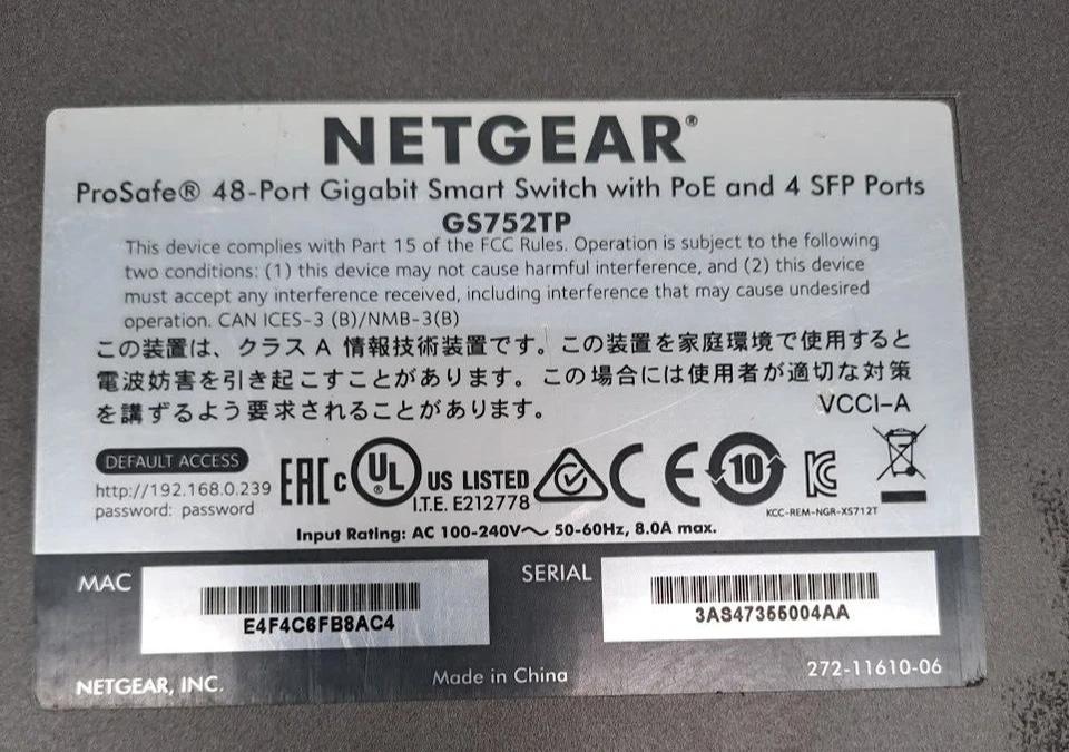 Netgear Prosafe 48 port Gigabit smart switch with POE and 4 SFP Ports GS752TP - Image 4 of 4