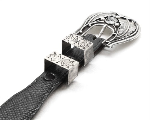 ALEXANDER KALIFANO Lizard Leather Belt w/ Signed Navajo Sterling Silver Buckle - Picture 5 of 5