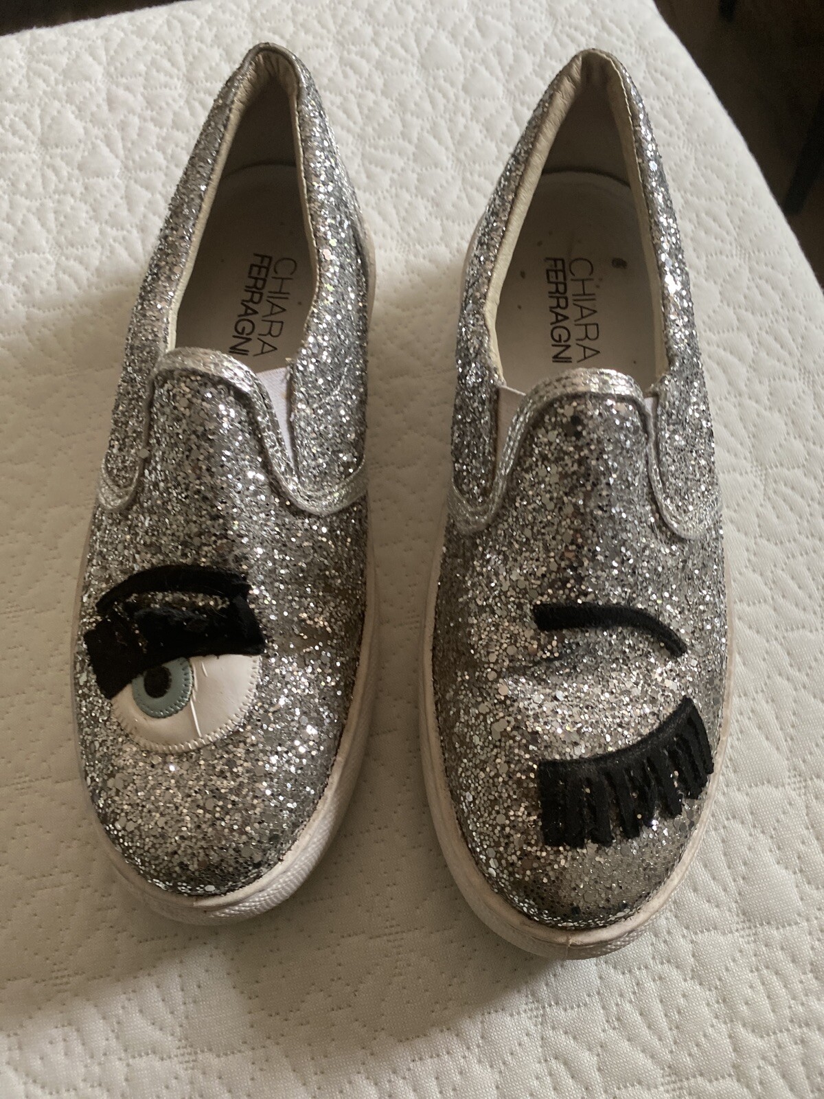 silver glitter loafers