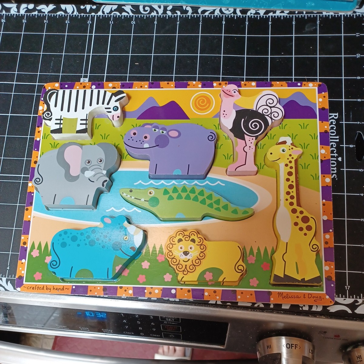 USED wooden puzzle Melissa & Doug OT classroom Safari Zebra Hippo