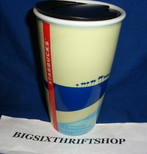 Taza de viaje de cerámica de doble pared de café Starbucks California Beach para llevar 12 oz - Imagen 2 de 3
