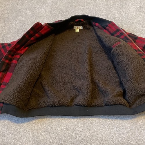 Vintage J Crew Oarsman Jacket Mens Small Red Buffalo Check Plaid Sherpa 90s Wool - Picture 3 of 12
