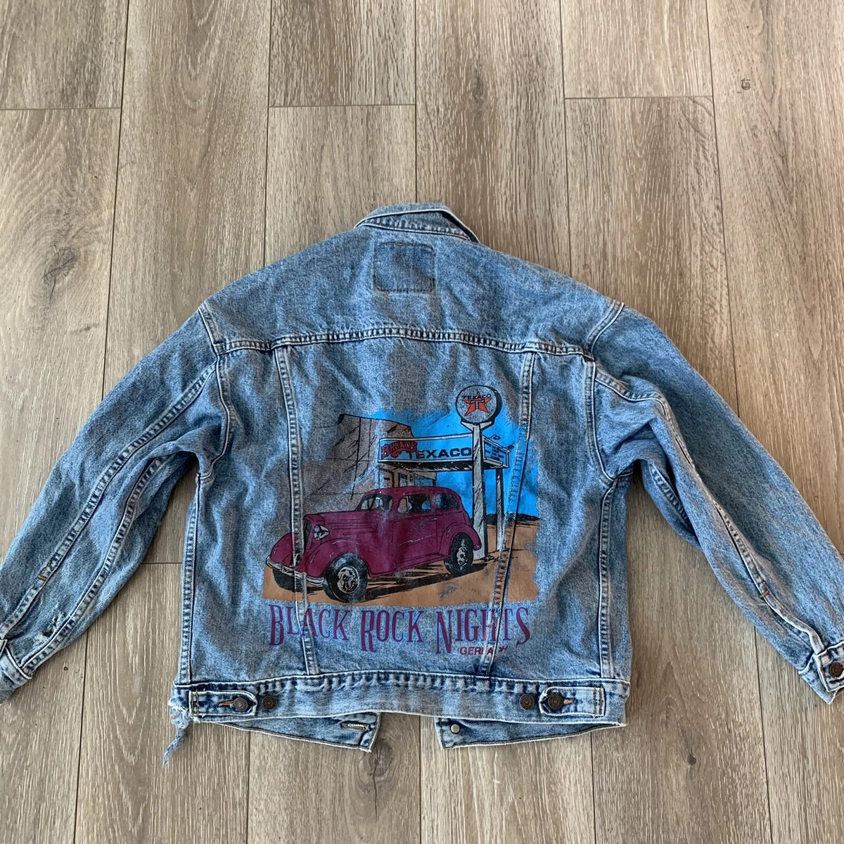 Vintage Levis Orange Tab Painted Burning Man Grunge Surf Skate Denim Jacket S M