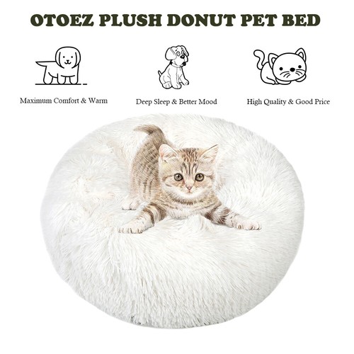 Donut Plush Pet Dog Cat Bed Fluffy Soft Warm Calming Bed Sleeping Kennel Nest - Picture 7 of 32