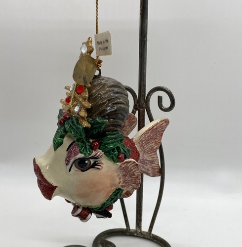 Katherine's Collection rote Fischlippen Ornament Weihnachtsbaum Gold Krone Glitzer - Bild 2 von 13