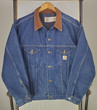 VTG CARHARTT Southwest Aztec Blanket Lined Denim Trucker Jacket Mens Sz Large