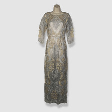 $268 Tahari Women's Silver Embroidered Beaded Round Neck Gown Dress Size 4