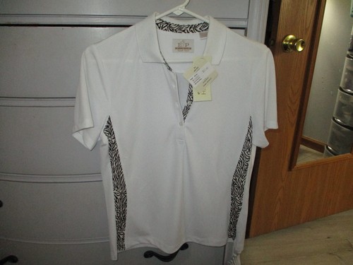 EP Pro Golf Polo Shirt Womens Medium 1/4 Zip Mock Neck Tour Tech,White W/pattern - Picture 7 of 7