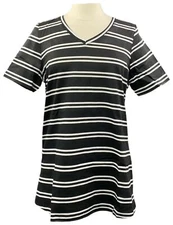 Woman Within 14/16 Black Striped V-neck Short Sleeve T-shirt 0731461