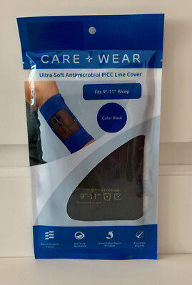 Care + Wear Ultra-Soft Antimicrobial PICC Line Cover Fits 9''-11'' Bicep Black New