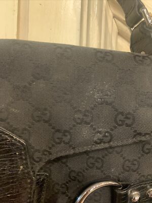 GUCCI ショルダー Authentic Gucci Studded Horsebit Chain Black GG Canvas Shoulder