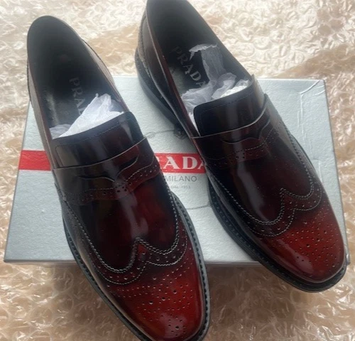 SCARPE ELEGANTI PRADA UOMO BROGUE MARRONI SPLENDIDE NUOVE CON SCATOLA TAGLIA UK 9 43