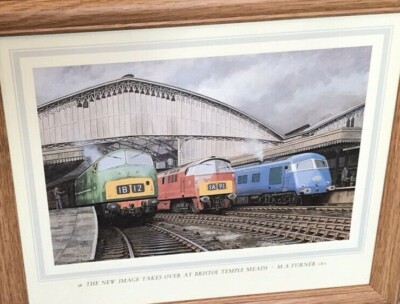 Gerahmter M.A Turner Druck Eisenbahn Züge Bristol Temple Meads Pullman 