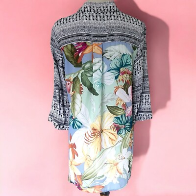Christopher & Banks Tunic Shirt Contrasting Fabric Prints Front and Back Medium