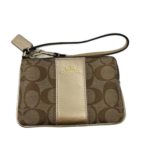 NUOVO COACH Signature PVC Pelle Piccolo Polso Cachi Oro F64233 $75