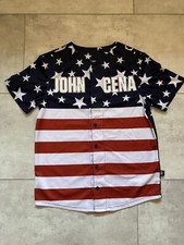 John Cena Never Give Up Red White Blue Jersey Baseball WWE Size L 10/12 EUC