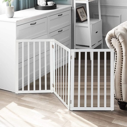 3/4 Panels Folding Pet Gate Freestanding Wooden Dog Fence Safety Barrier Divider - Picture 14 of 35