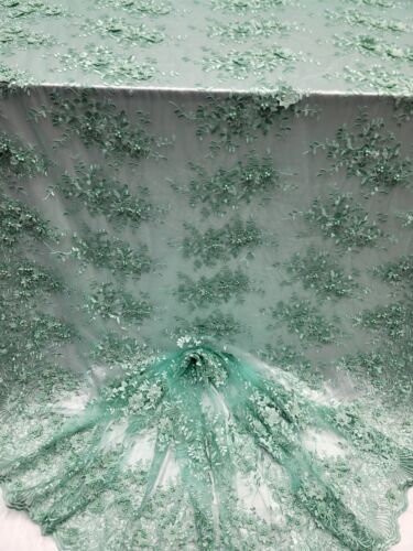 Salbei 3D Blumendesign bestickt mit Perlen in einem Netz Spitzenstoff von Yard Abschlussball - Bild 11 von 12