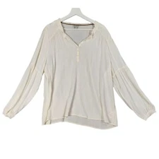 FRYE AND CO Peasant Blouse Women Size XL Ivory Henley Semi-Sheer Edwardian Fairy