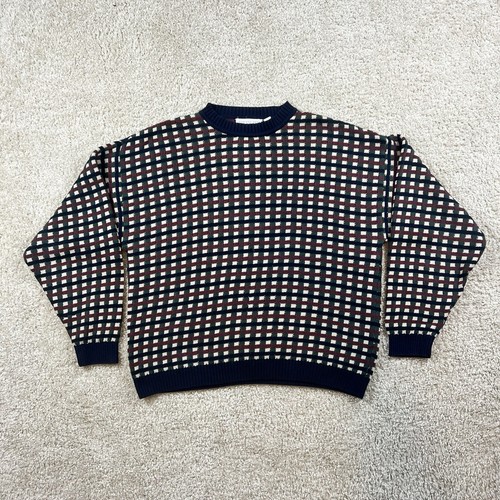 Vintage Geoffrey Beene Grandpa Sweater Size L Checkered 90s Y2K Cotton