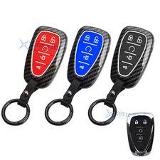 Carbon Fiber Style Smart Key Fob Case Cover w/Chain For 5BT Chevy Camaro Malibu