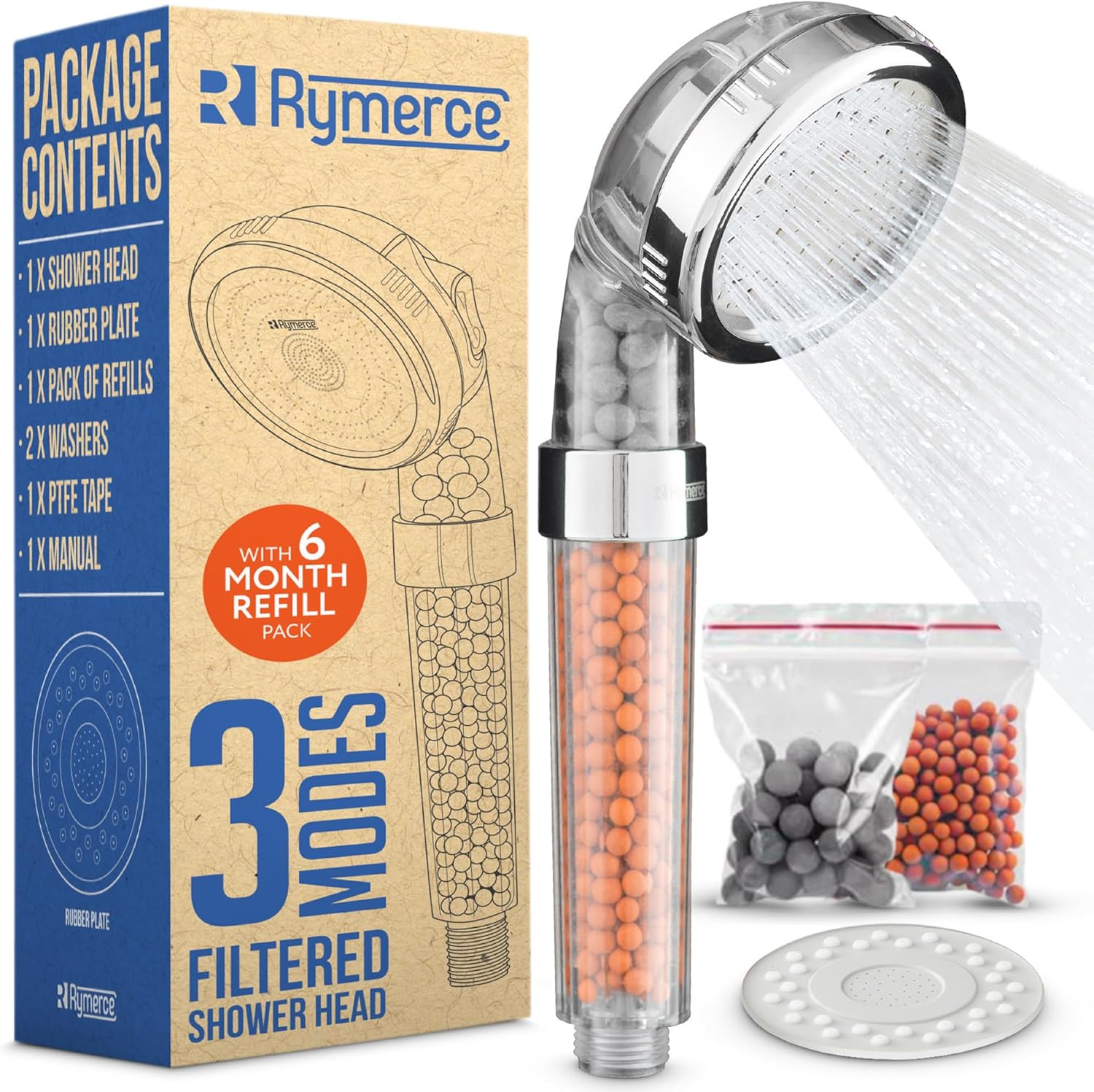 Filtered Shower Head for Hard Water UK - Universal Adjustable 3 Mode Function Ha