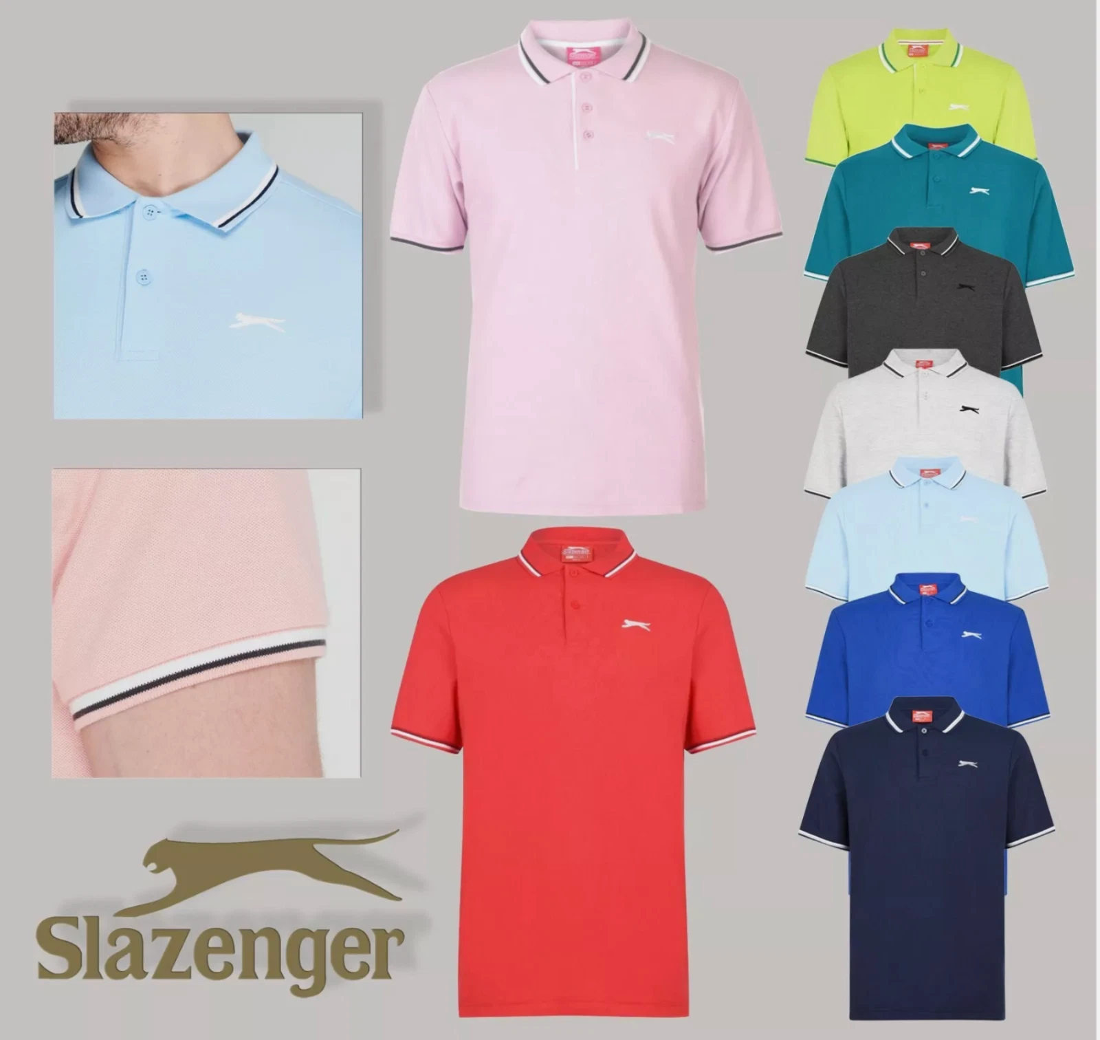 Mens Slazenger Short Sleeves Tipped Polo Shirt Top Sizes from S to 4XL
