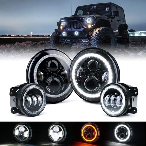 4 PC,4inch 60W Fog Light Combo w/White Halo Compatible W/2007-2018 Jeep Wrangler