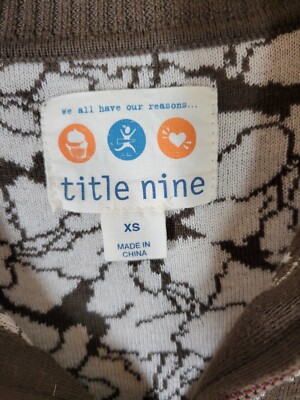 Title Nine Brown Floral Print Full Zip Sweater Women's Size XS