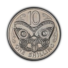 NEW ZEALAND. 1969, 10 Cents - Maori Koruru Mask, Shilling Prooflike 1