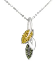 1/3 ct TW Green and Yellow CZ Leaf Necklace with Chain in 925 Sterling Silver