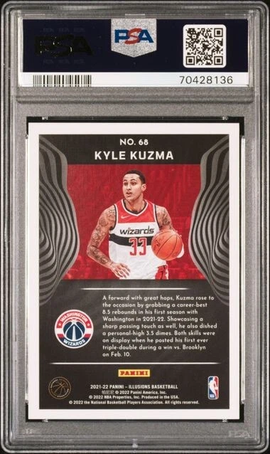 2021 Illusions Kyle Kuzma Trophy Collection Red #68 PSA 9 MINT POP 1 #'d/99 FOTL - Image 2 of 2