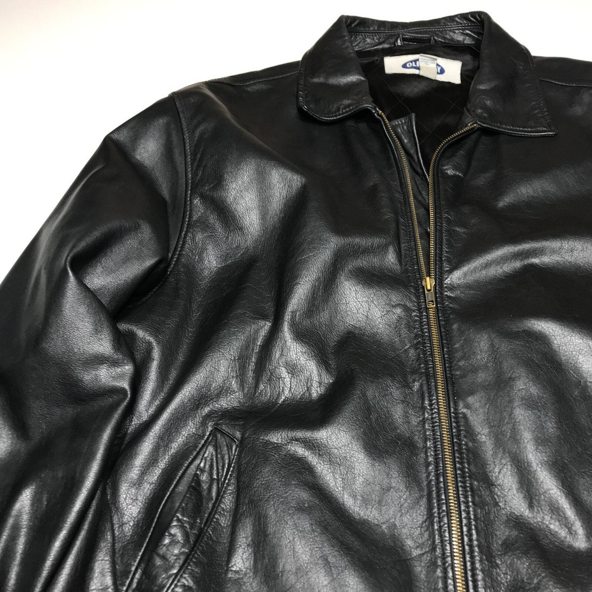 Old Navy Jacket Mens Size XL Black 100% Leather Full Zip Old Navy Jacket Mens Size XL Black 100% Leather Full Zip